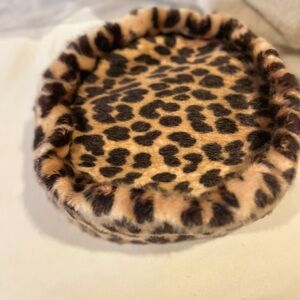 Leopard Print Faux Fur Vintage  Pill Box Hat branding.